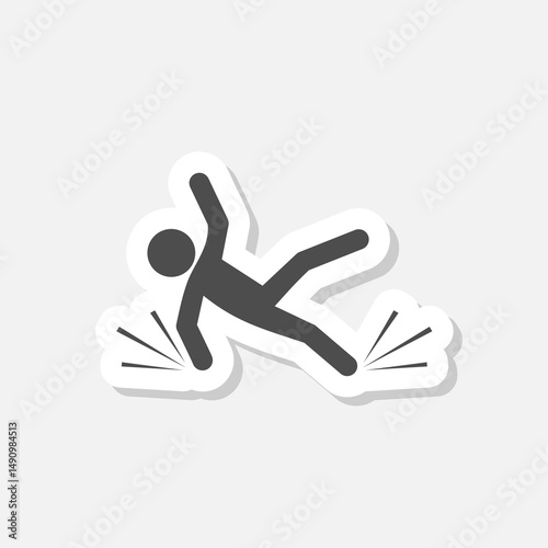 Slip and fall icon sticker isolated on gray background