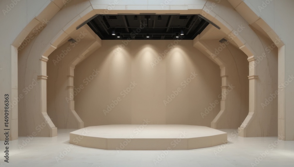 Fototapeta premium Vintage Theater Stage: Arched Design with Warm Spotlights for Creative Performances