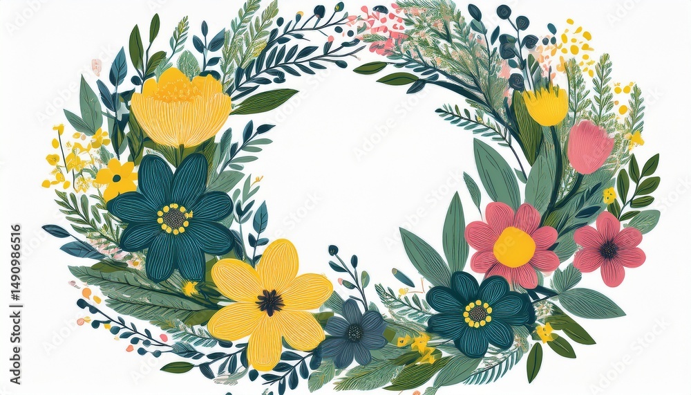 Obraz premium bright floral wreath for home decoration and nature inspiration isolated on white background