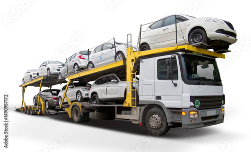 Car carrier isolated on transparent background. PNG	
