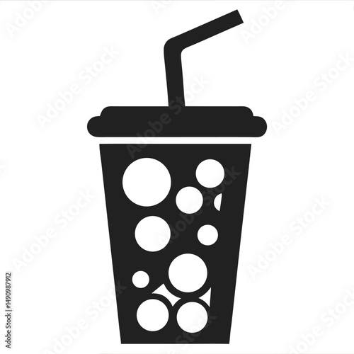 Vector Soda Cup with Bubbles and Straw Outline Design