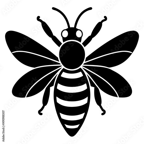 Stylized Black and White Bee Illustration