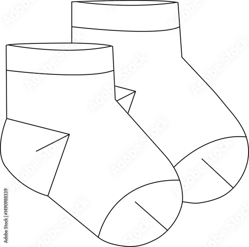 Classic Crew Socks | Minimalist Line Drawing | Fashion Accessory Illustration | Black and White Vector