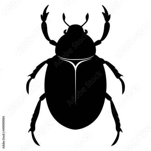 Black Silhouette of a Scarab Beetle Isolated on White