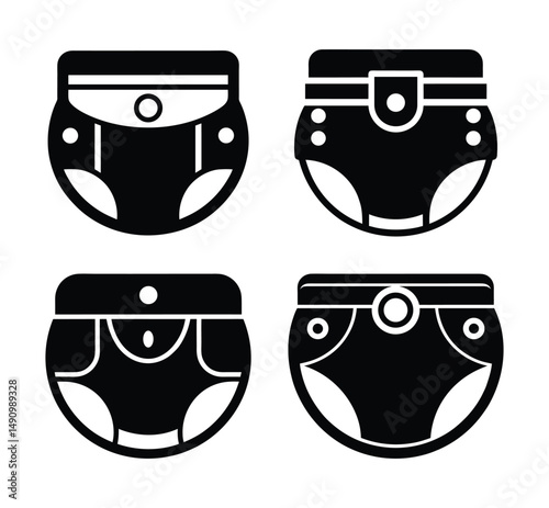Diaper Icon Set Simple Baby Diaper Vector Illustrations for Infant Care and Hygiene Design
