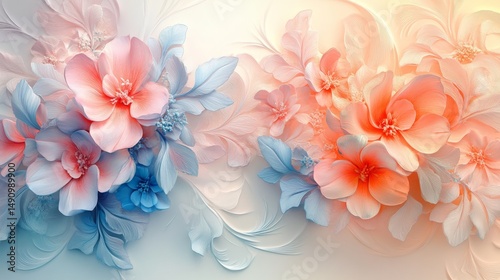 Delicate floral design in pastel colors with 3D effect.