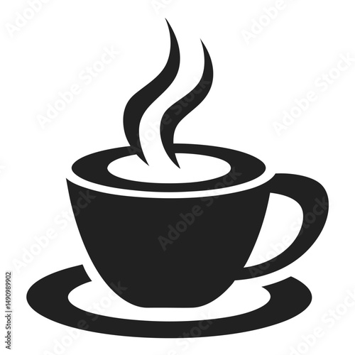 Vector Icon of Steaming Espresso Cup with Saucer