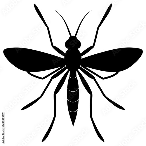 Black Silhouette of a Mosquito Insect Vector Illustration