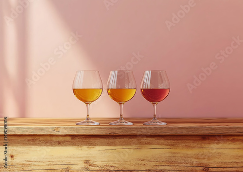 glass of red wine on wooden table
