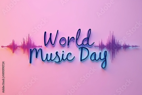Lettering as World music day in pink color abstract background from cursive letters, symbolizing world music day 








