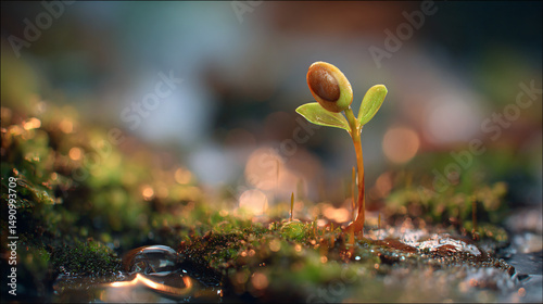 tiny sprout photoreal macro photo