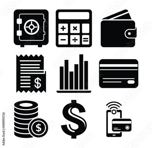 Finance Icon Set Vector Icons for Banking, Accounting, Wallet, Cards, Budget, and Transactions