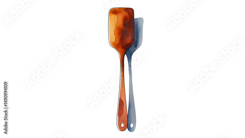 Spatula isolated on transparent background, watercolor, rust color.