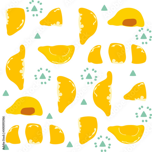 Seamless pattern vector illustration with cute durian pieces and whole fruit, the king of fruits, with thorns in a fun, colorful style. Suitable for fabric, packaging and summer related works.