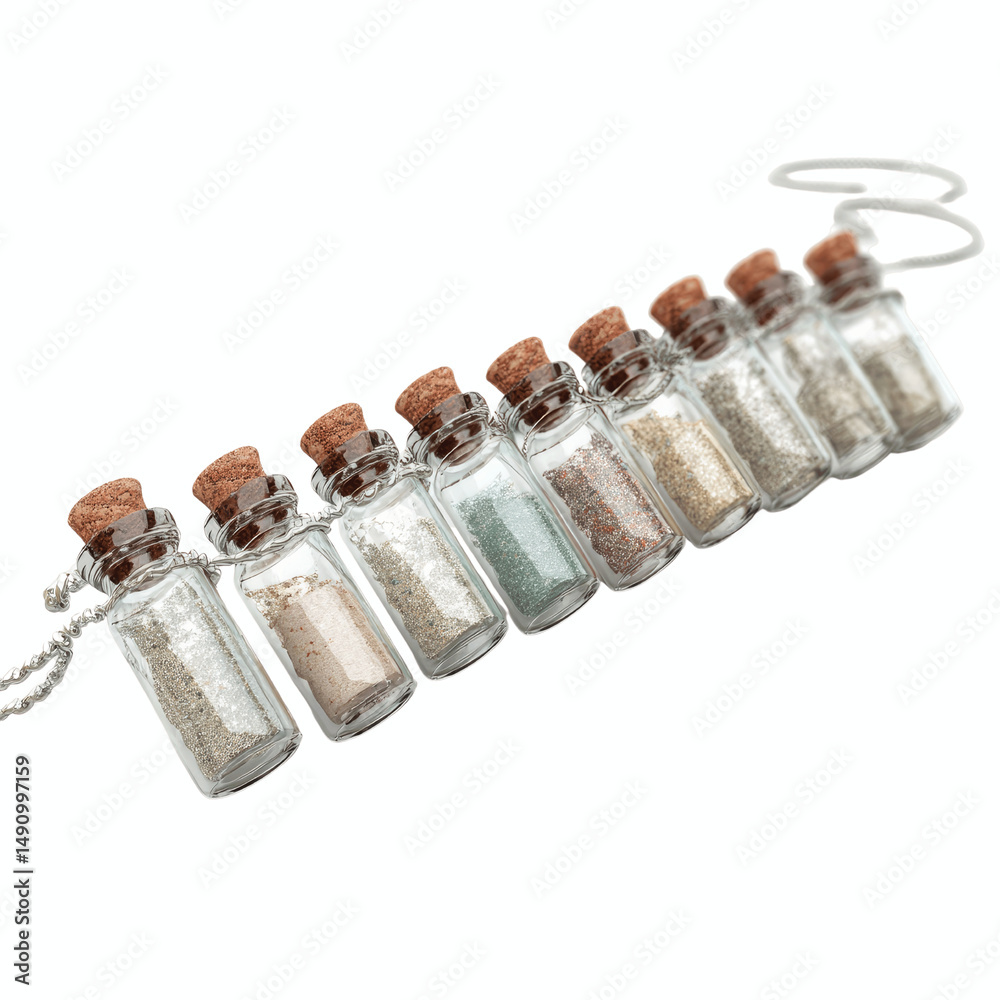 Sparkling Glitter in Miniature Glass Bottles on a Sparkling Glitter in Miniature Glass Bottles on a