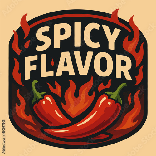 Flaming hot pepper logo with bold spicy flavor lettering design.