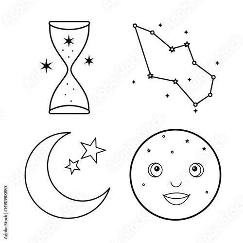 Mystical Sun Faces Surrounded by Cosmic Elements vector line art bundle