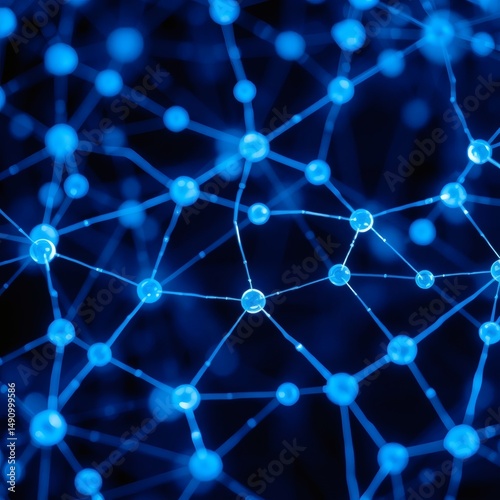 A network of glowing blue connections creates a complex, abstract scientific background.