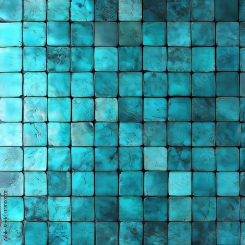 Abstract mosaic background, square tiles in blue colors. Computer generated illustration.