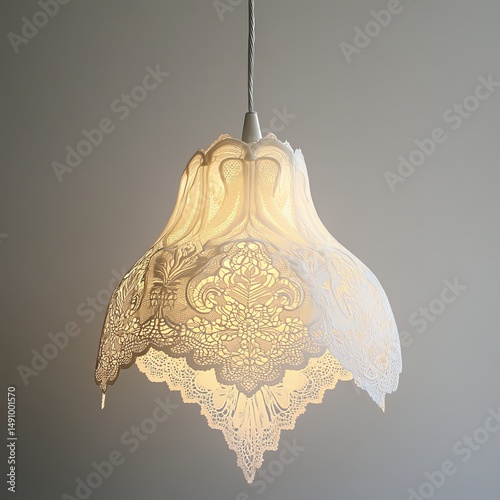 Lace hanging lamp for interior decoration. Decorative chandelier.