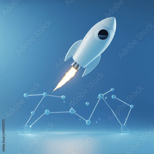 Rocket with graph. Business concept. Vector illustration. Eps 10.