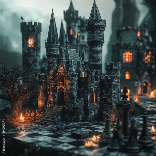 Fantasy medieval castle. 3d render illustration. Fantasy world.