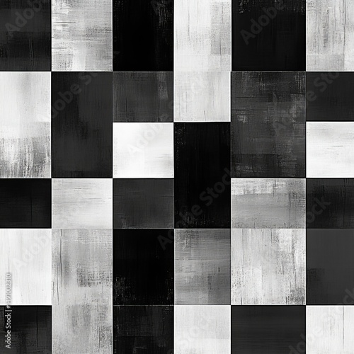 Abstract black and white checkered background. Seamless pattern.