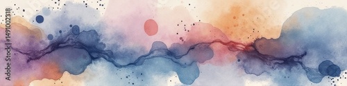 Abstract watercolor art with blue and orange flowing waves