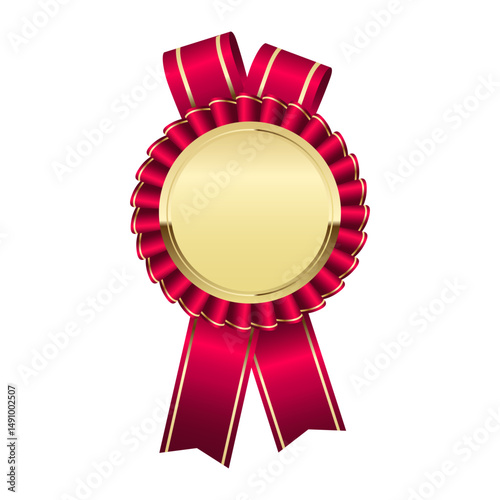 Gold medal with a red ribbon badge or label illustration