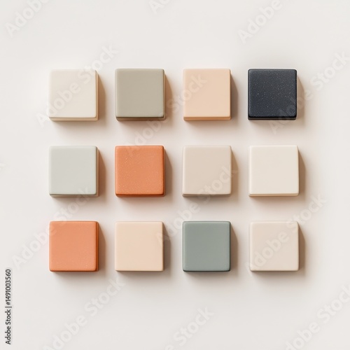 Colorful square buttons on white background. Top view. Flat lay.