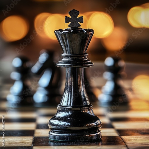 Chess board with chess pieces on it and bokeh background
