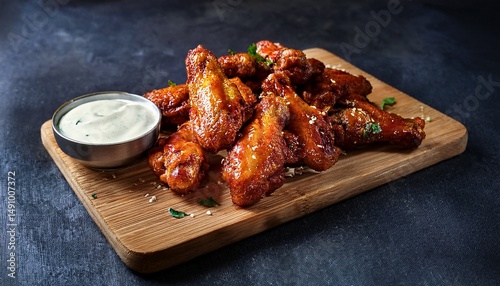 crispy fried chicken wings with buffalo glaze and ranch dressing delight