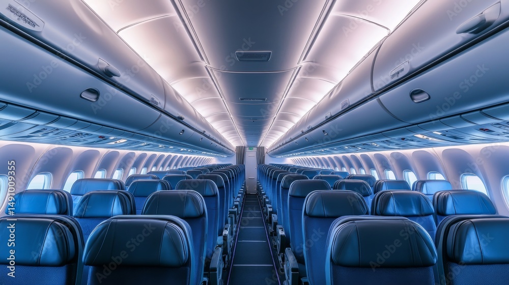 Fototapeta premium Empty Airplane Cabin - Modern Travel Experience