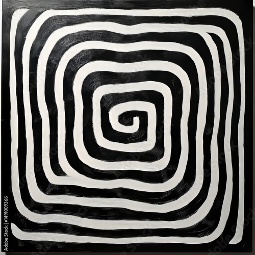 Black and white spiral on a black background. 3D illustration.