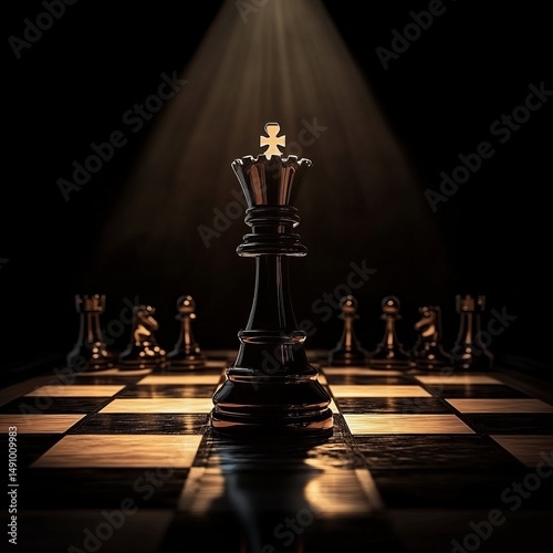 Chess board with chess pieces on dark background. 3d rendering