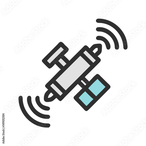 Minimal Orbit Satellite Vector Illustration on transparent background