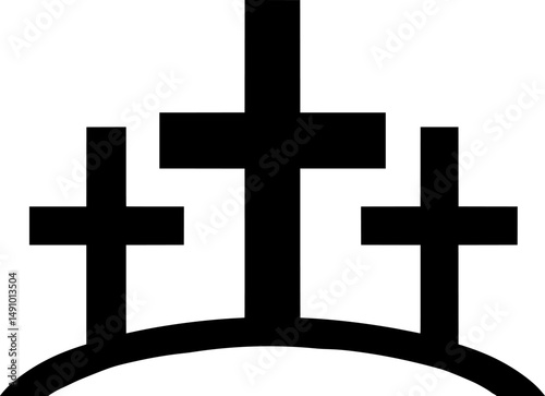 Three Crosses on a Hill Silhouette Symbolizing Calvary and Crucifixion. 