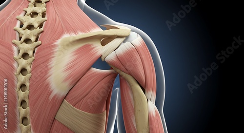Human upper back and shoulder muscles anatomy illustration