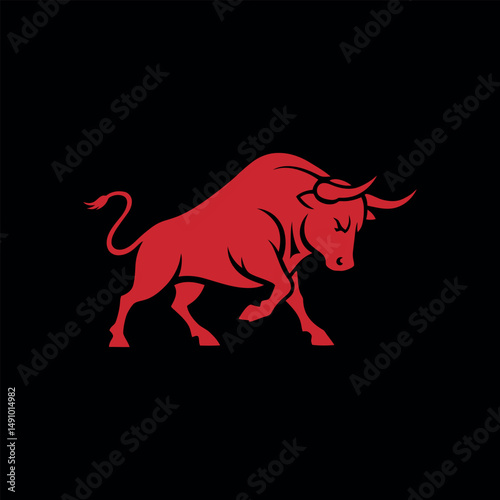 Powerful Red Bull Vector Illustration Fierce, Majestic, and Symbolic Stock Image - Perfect for Logos, Branding, and Designs