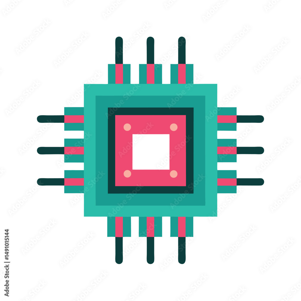 Colorful stylized illustration of a central processing unit representing technology and innovation Colorful stylized illustration of a central processing unit representing technology and innovation
