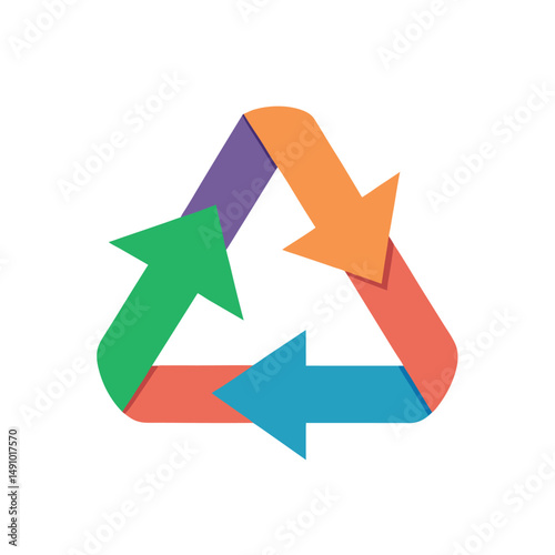 Colorful upcycled arrows forming a recycling symbol on a clean white background