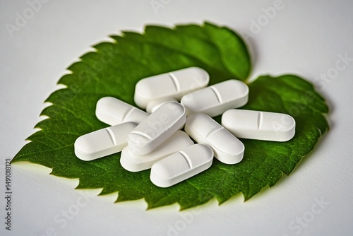 green leaf and pills