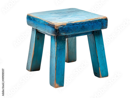 Blue wooden stool on png