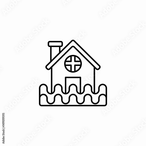 flooded house icon sign vector
