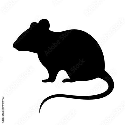 Silhouette of a rodent, potentially a rat or a mouse, isolated against white