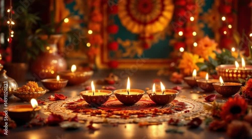 Diwali festival lights candles rangoli celebration