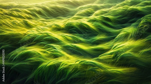 Abstract Organic Landscape: Vivid Green and Yellow Texture Art Illustration