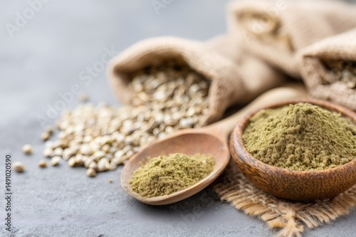 Hemp protein powder and seeds promoting healthy lifestyle and wellness