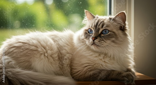 Wallpaper Mural Portrait of a Beautiful Ragdoll Cat Relaxing by the Window on a Sunny Day Torontodigital.ca