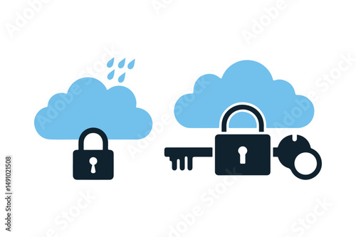 Cloud Security Lock Icon Secure Data Storage and Access Protection Symbol with Key